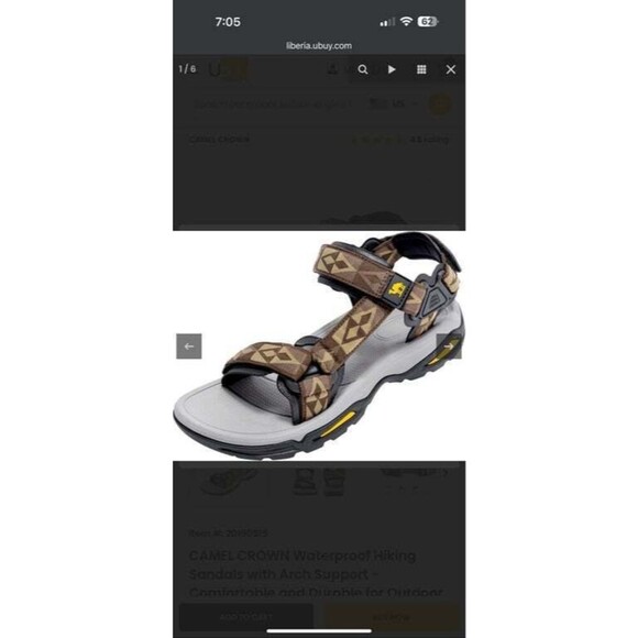 Camel Crown Waterproof Hiking Sandals with Arch Support Men US Size 11‎ - Picture 1 of 10